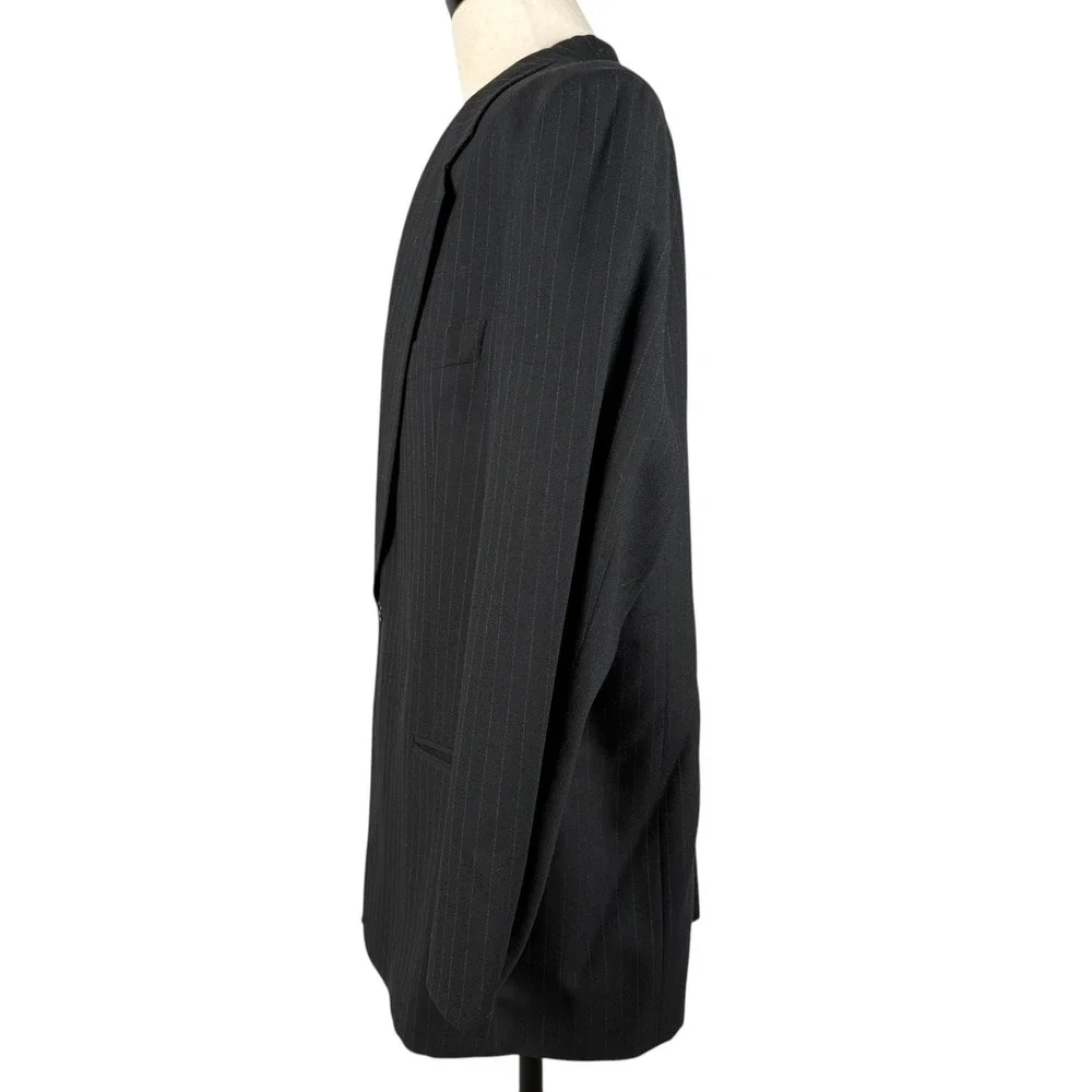 Valentino Uomo Black Pinstripe Blazer Mens 46L Two Button Wool Jacket Y2K Italy